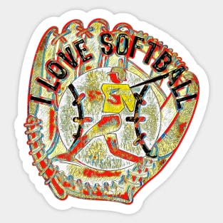 Softball i love retro softball art birthday Sticker